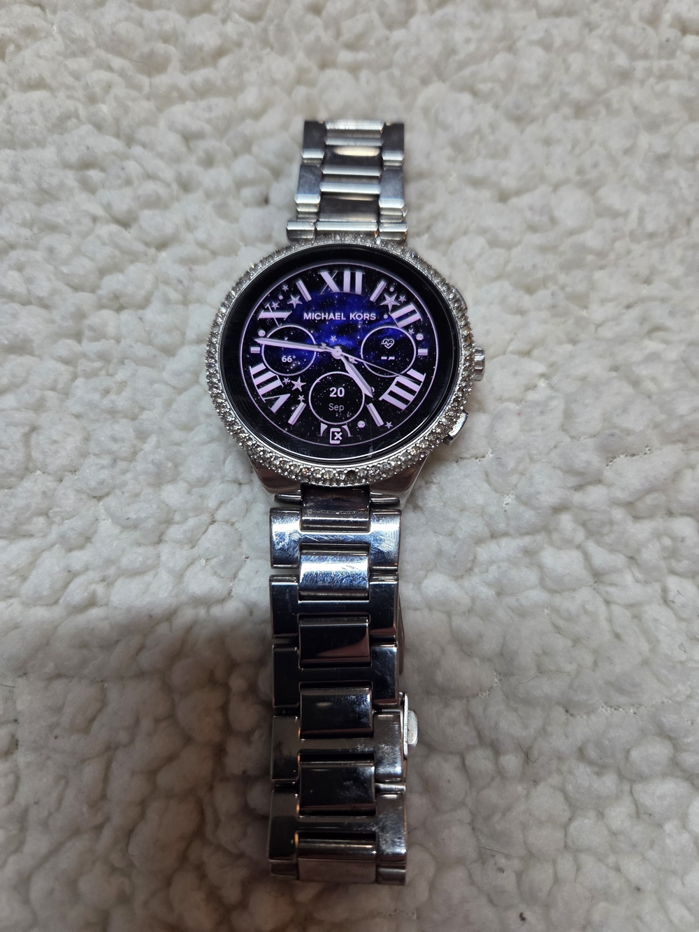 Michael Kors Silver Crystal-Trim Smartwatch with Purple Dial